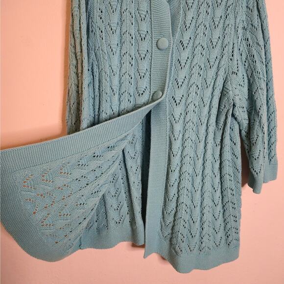 Cotton Blend Loose Cable Knit Big Button Cardigan Blue Size 3X Feminine Layering - Picture 7 of 12